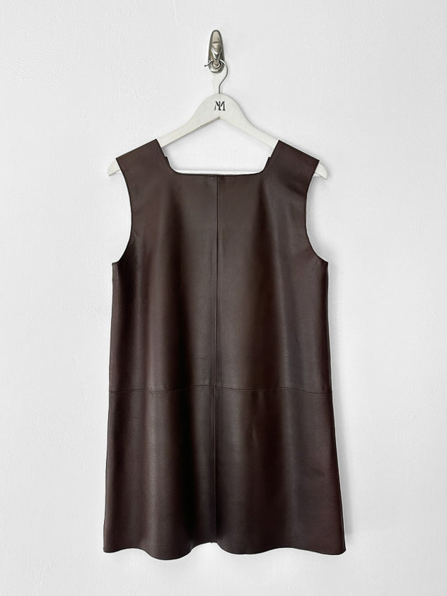 ITALIAN LABEL - 1990s LEATHER DUNGAREE DRESS
