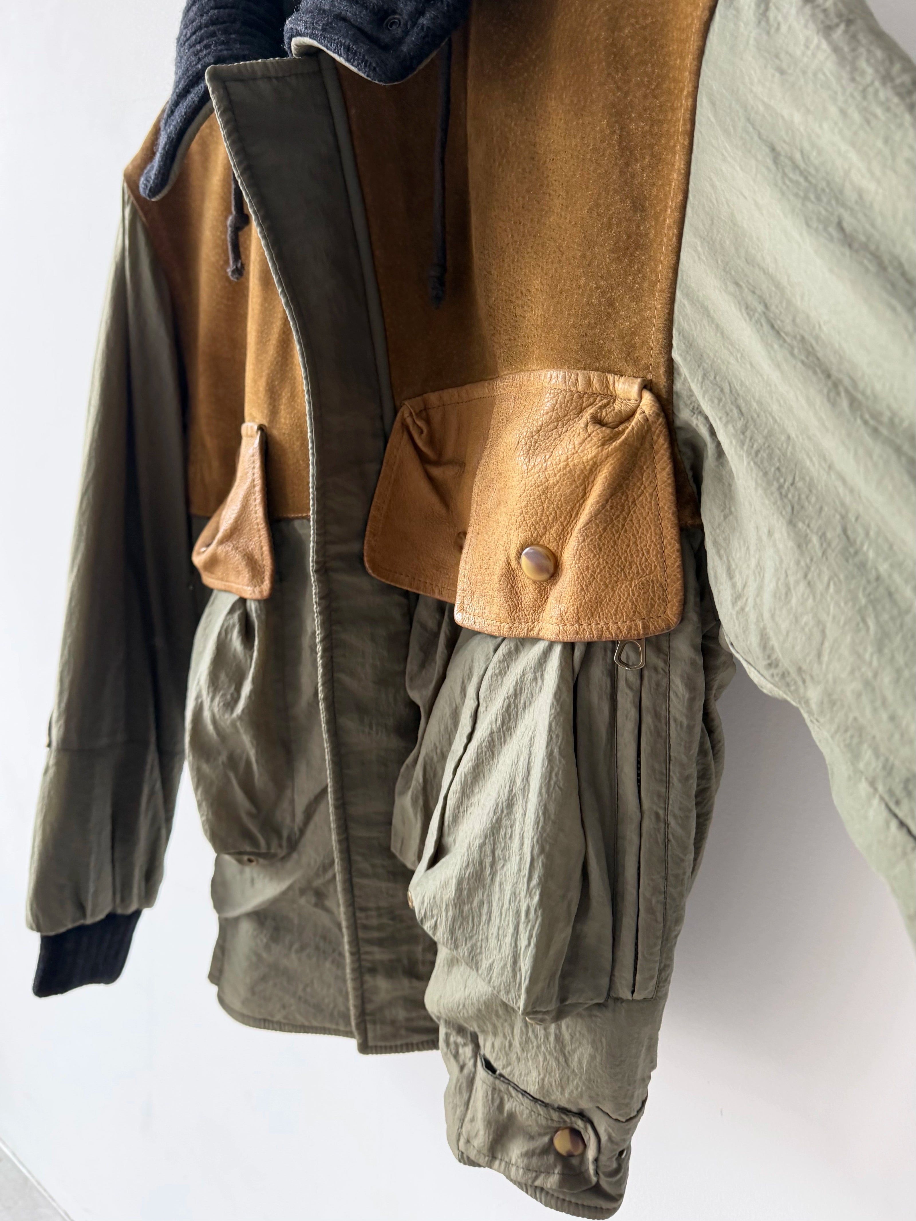 C.P. COMPANY - A/W 1983 LEATHER AND JAPANESE NYLON FIELD BOMBER JACKET
