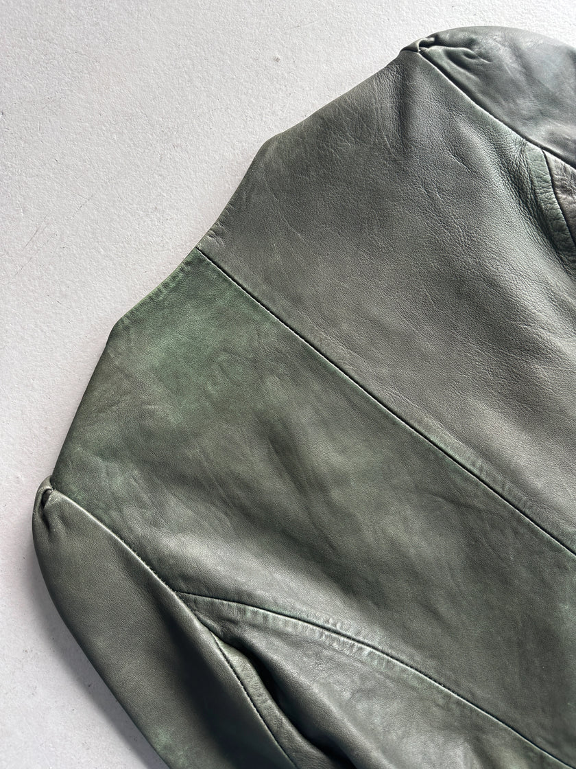 KENZO - 1990s SCOOP NECKLINE LEATHER JACKET