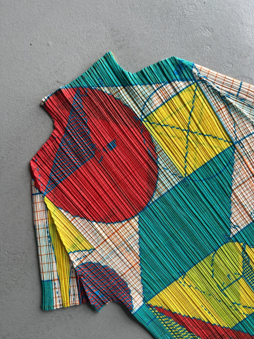 ISSEY MIYAKE PLEATS PLEASE - S/S 1998 GEOMETRIC PRINT HALF SLEEVE TOP