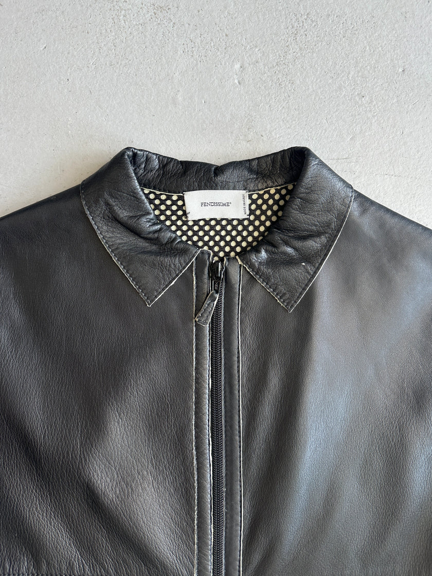 FENDISSIME - 1990s LEATHER AND MESH ZIPPED JACKET