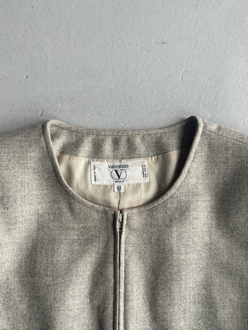 VALENTINO - 1990s BLOCK PANEL WOOL ZIPPED JACKET