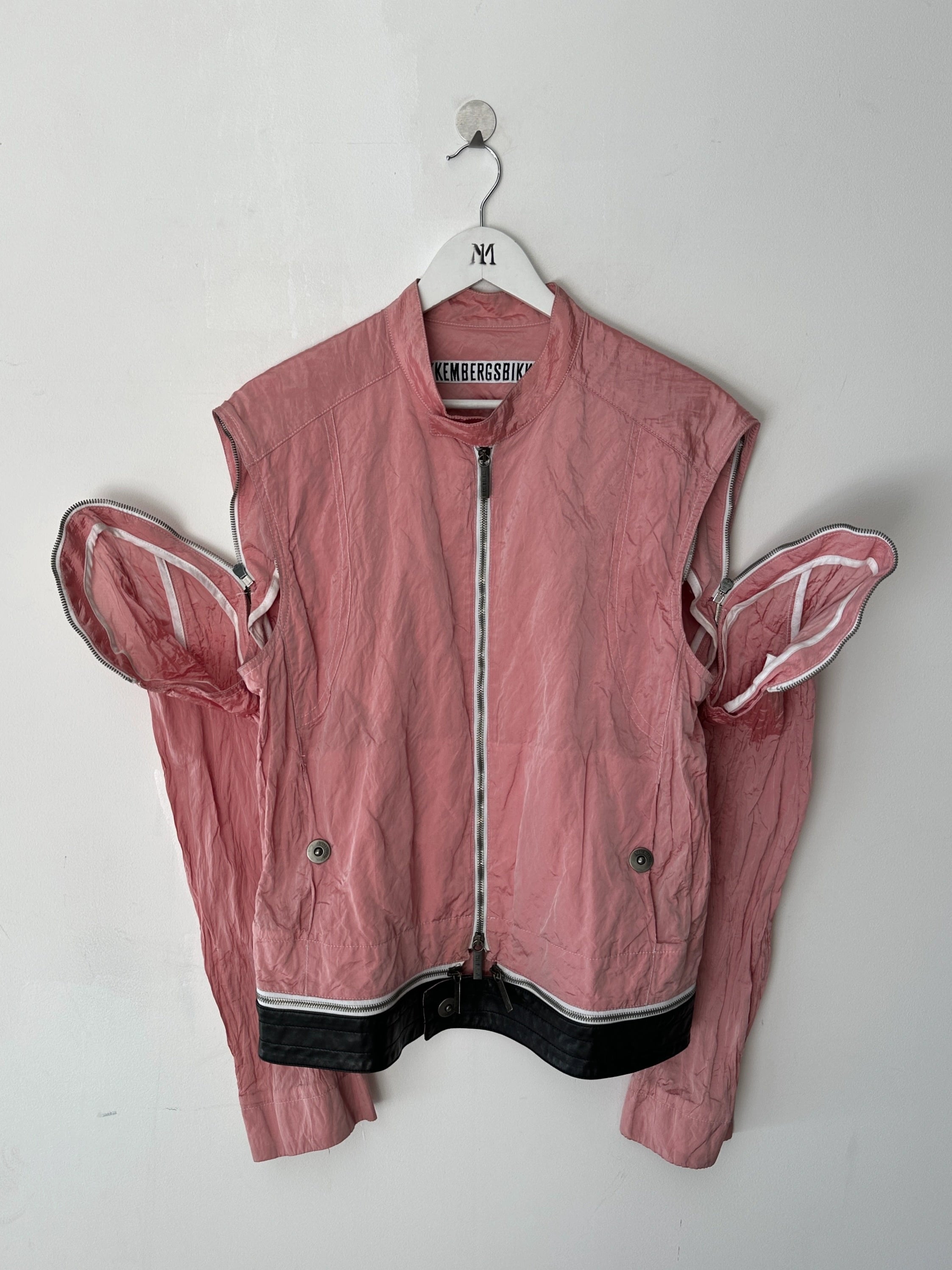 BIKKEMBERGS - early 2000s 2 IN 1 NYLON JACKET GILET WITH ZIP OFF LEATHER HEM PANEL