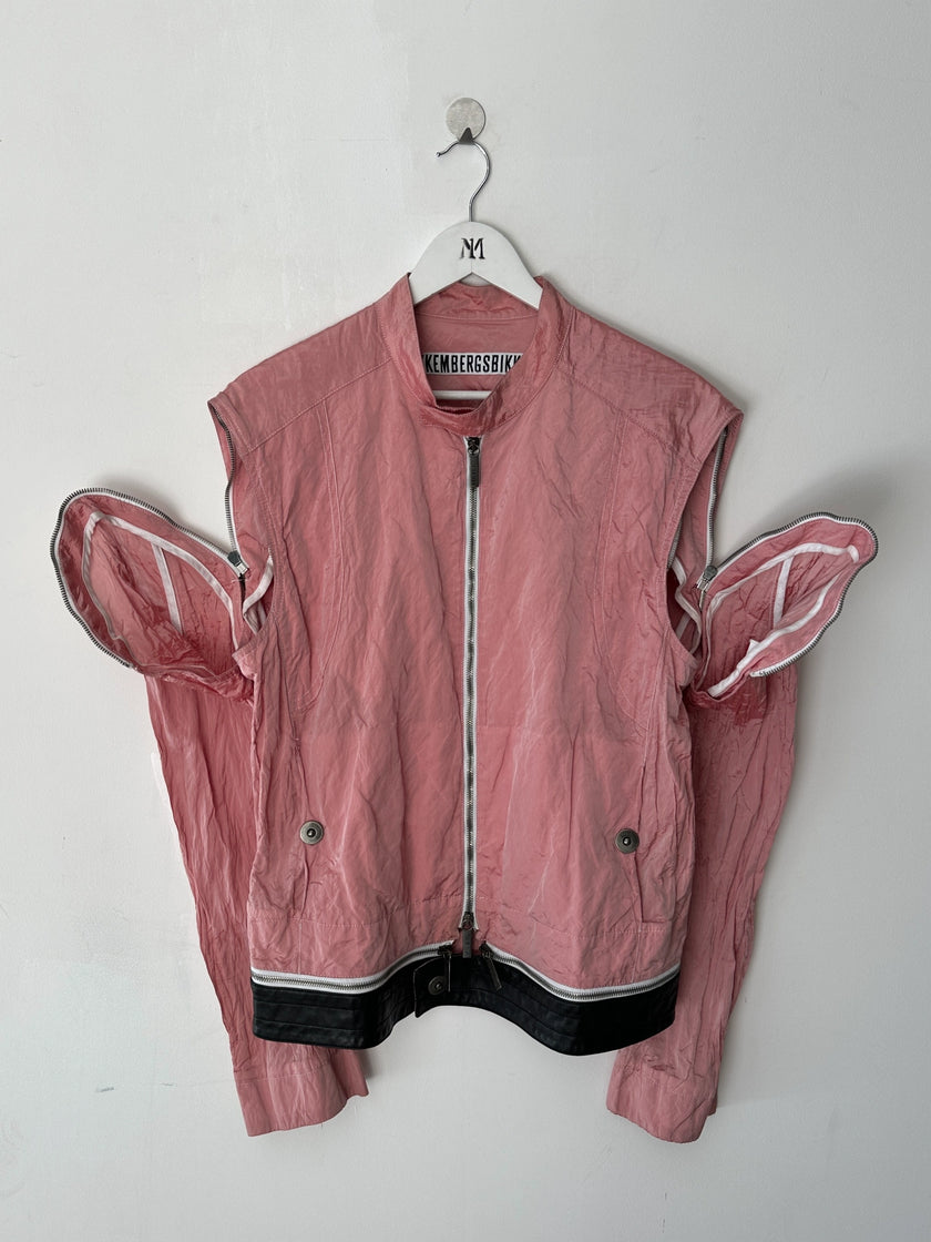BIKKEMBERGS - early 2000s 2 IN 1 NYLON JACKET GILET WITH ZIP OFF LEATHER HEM PANEL