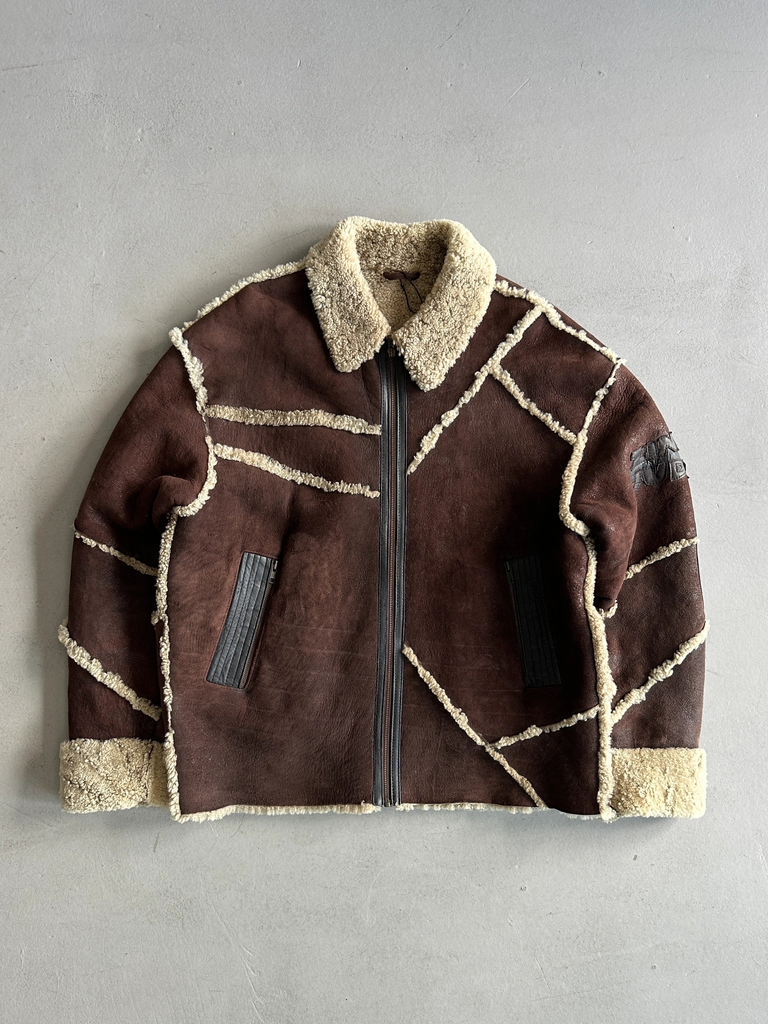ZINO & JUDY - 1990s PANELED SHEARLING BOMBER JACKET