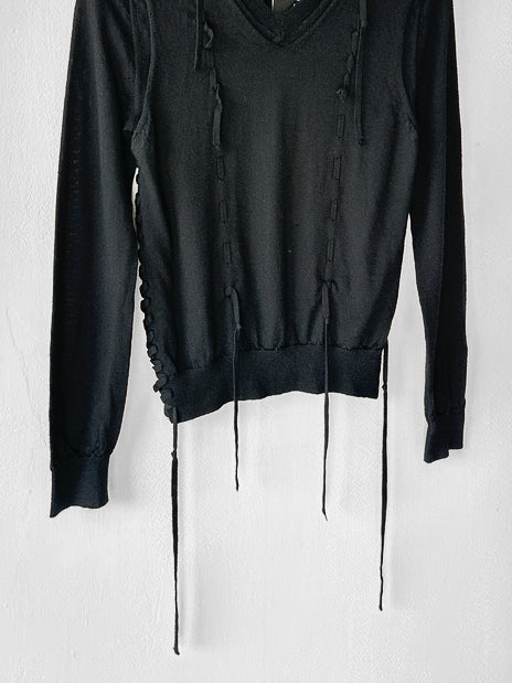 COMME DES GARÇONS -  S/S 2005 V NECK LONG SLEEVE KNIT TOP WITH LACING DETAILS