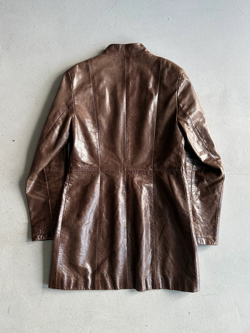 1990s DUAL ZIP FRONT LONG LEATHER JACKET