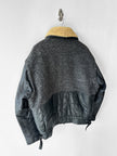 ITALIAN LABEL - 1980s PANELLED WOOL BOMBER JACKET WITH REMOVABLE SHEARLING COLLAR