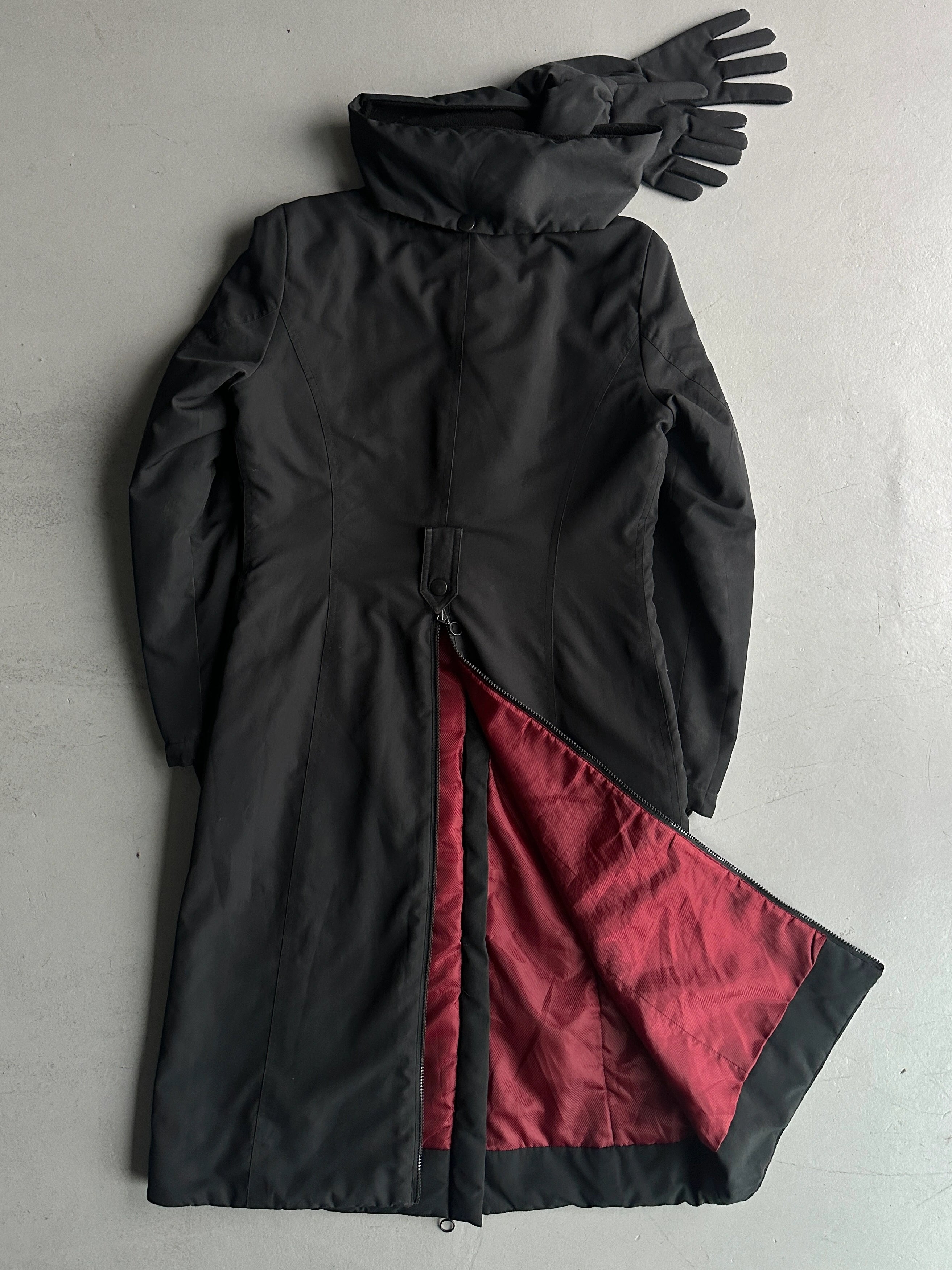 COP COPINE - early 2000s PADDED COAT WITH ZIPPED BACK AND GLOVES SCARF