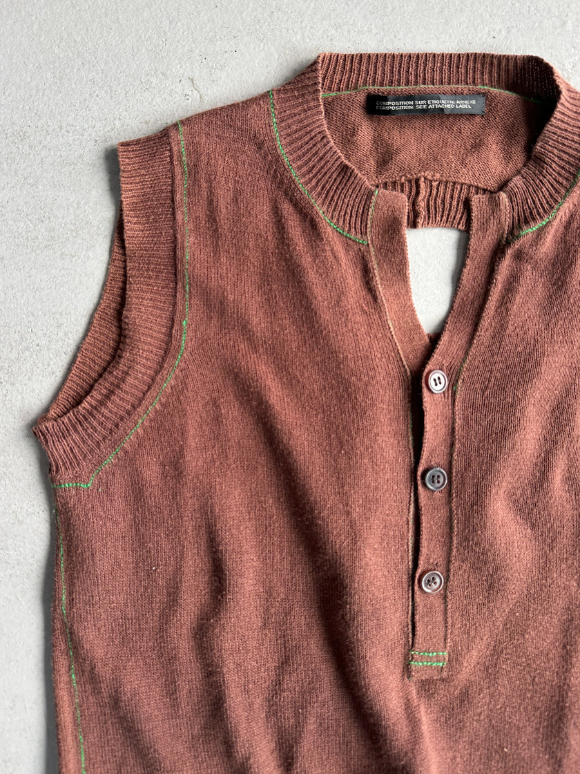 YOHJI YAMAMOTO Y's - S/S 2005 KNIT VEST TOP WITH CONTRASTING STITCHING