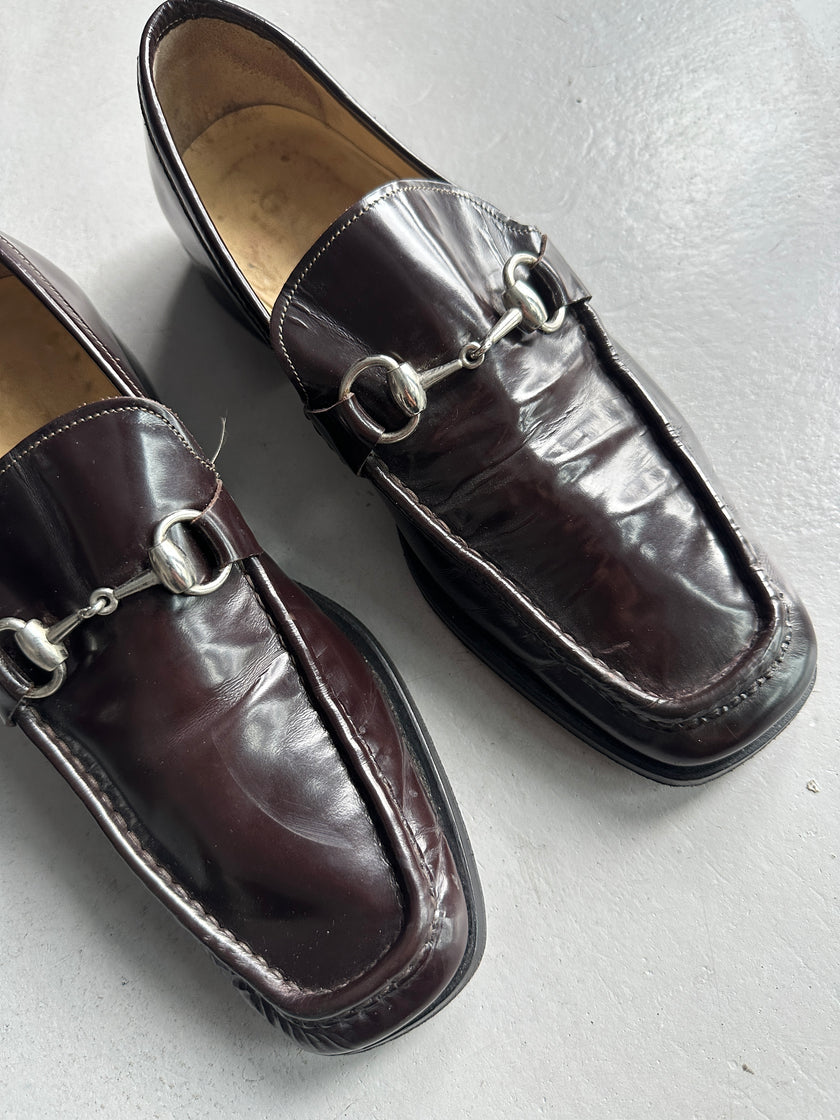 GUCCI - 1980s SQUARE TOE HORSEBIT LOAFERS
