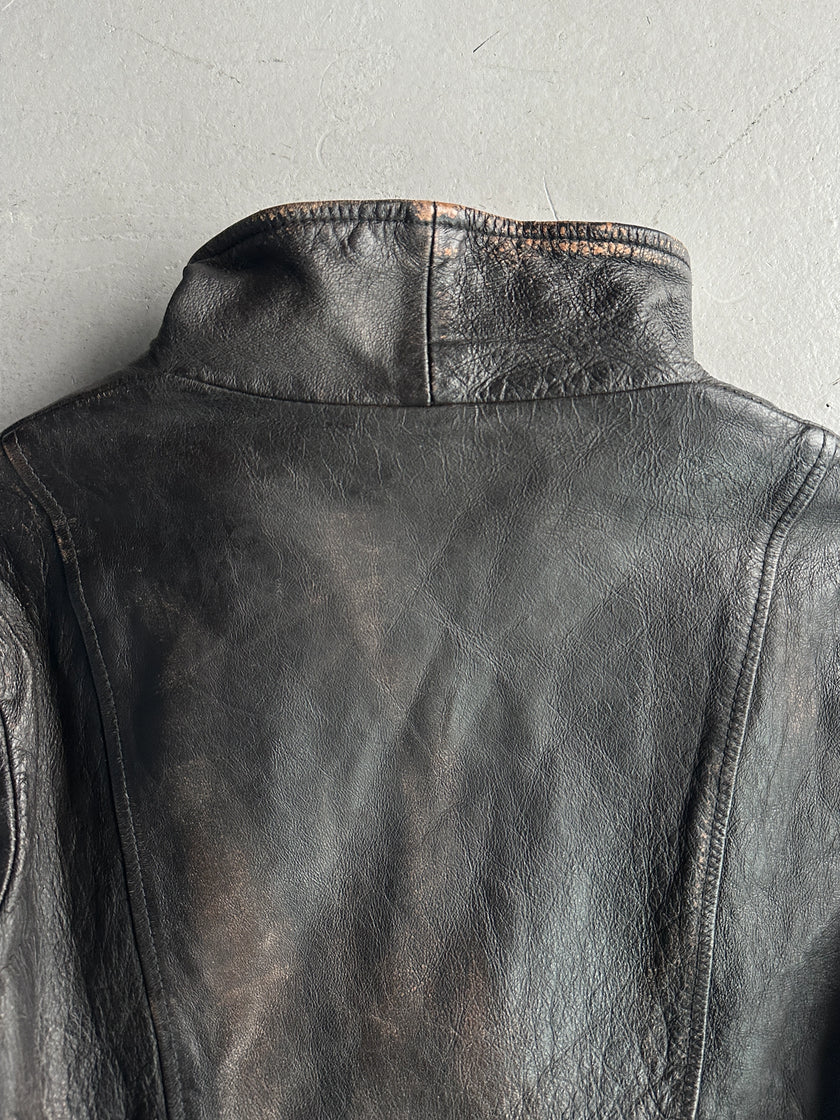 ITALIAN LABEL early 2000s DISTRESSED LEATHER JACKET WITH BONDAGE SLEEVE