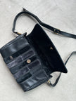 1970s LEATHER MESSENGER BAG WITH VELVET STRIPE DETAILS