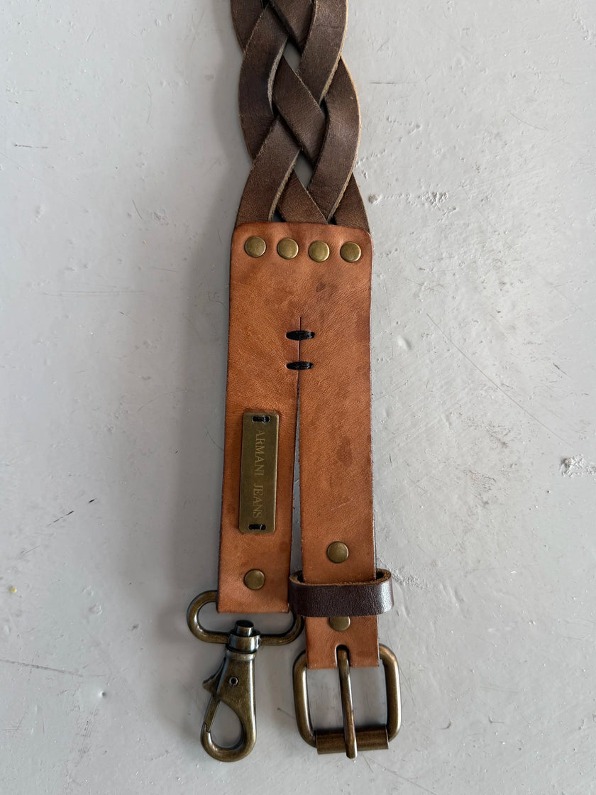 ARMANI JEANS - early 2000s BRAIDED LEATHER BELT
