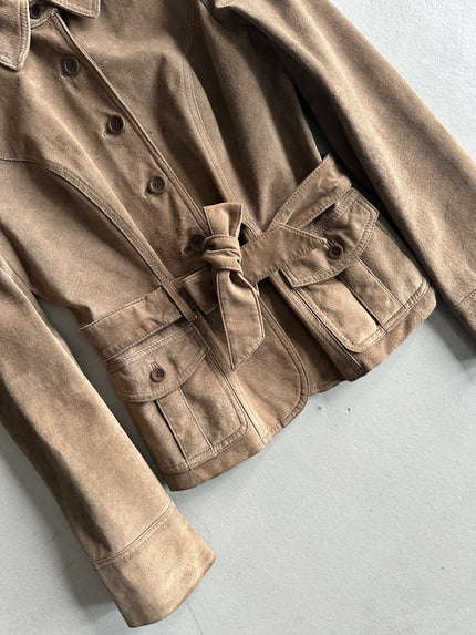 1990s BELTED SUEDE JACKET WITH FRONT POCKETS