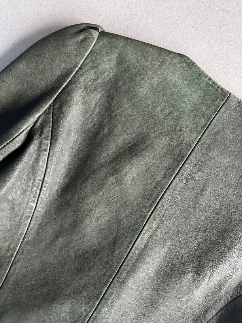 KENZO - 1990s SCOOP NECKLINE LEATHER JACKET