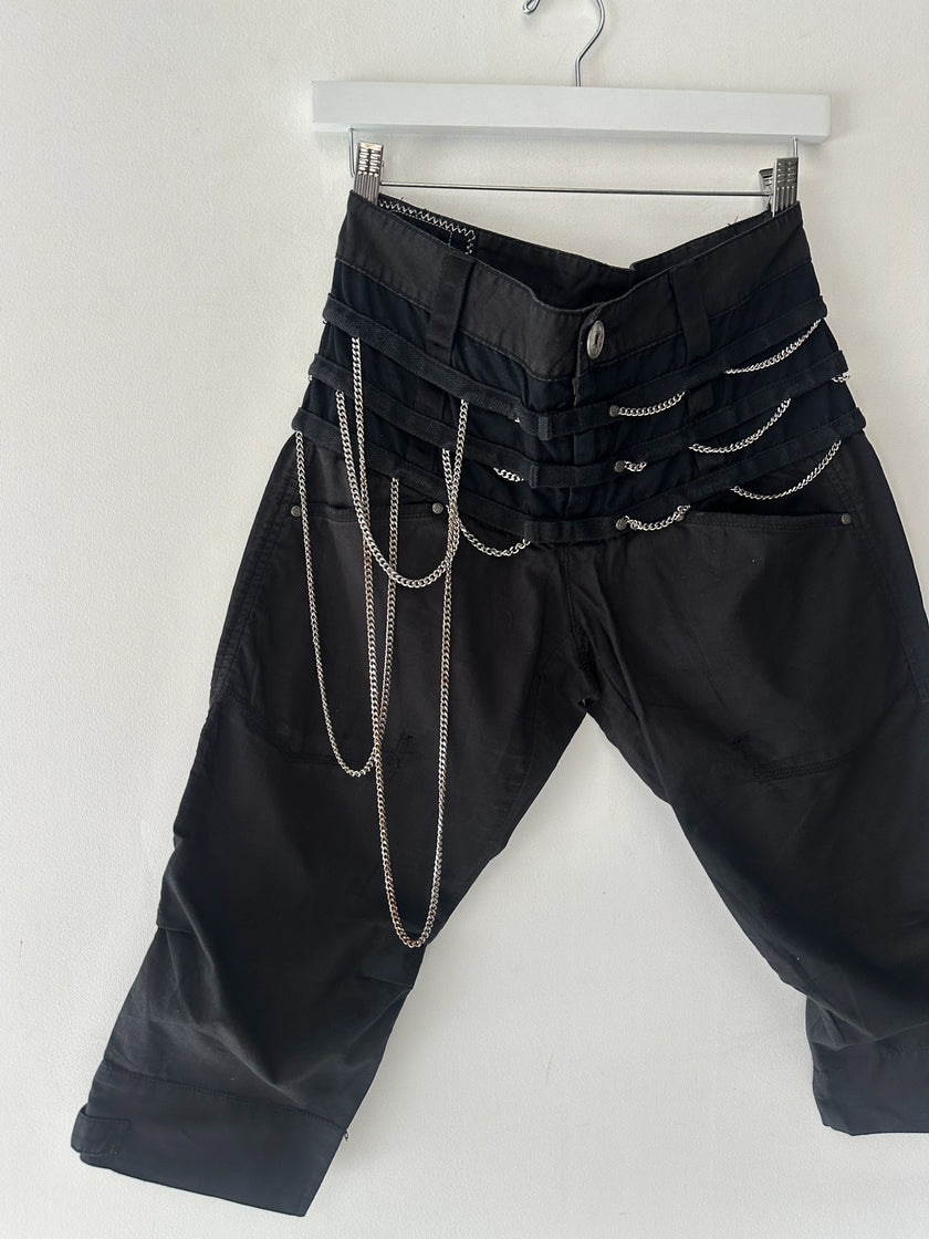 MARITHÉ + FRANÇOIS GIRBAUD - S/S 2008 PANELED CROPPED TROUSERS WITH CHAIN DETAILS