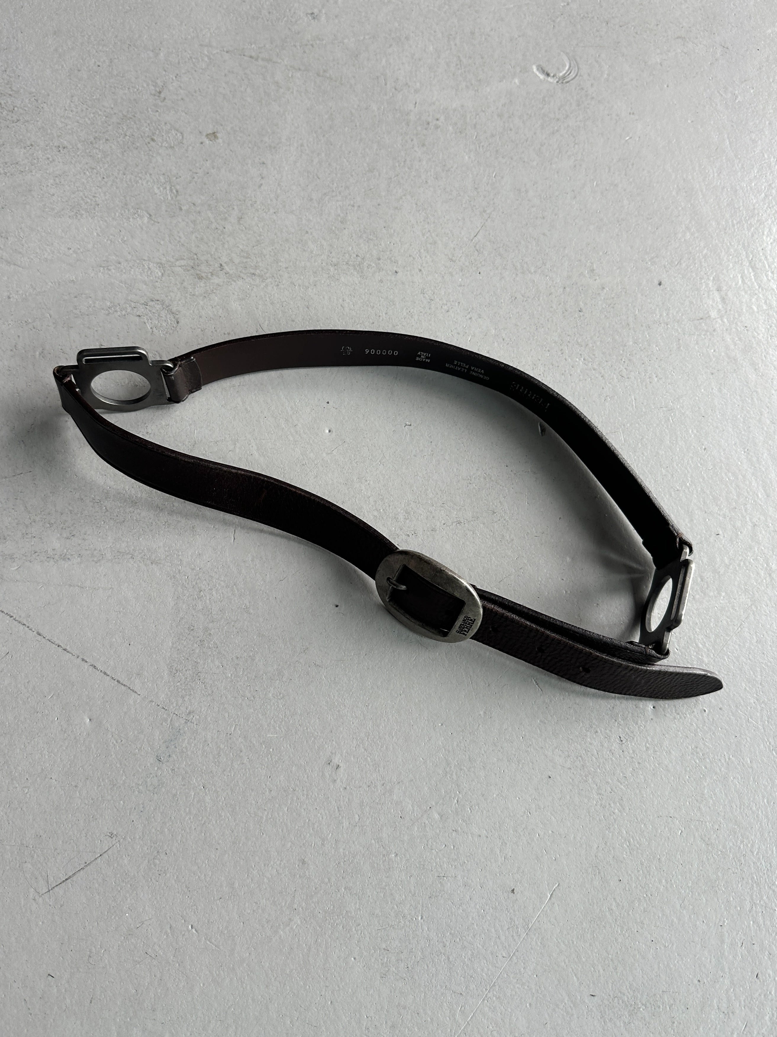 GIANFRANCO FERRÉ - 1990s LEATHER BELT WITH GEOMETRIC METAL CONNECTORS