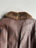 MARITHÉ + FRANÇOIS GIRBAUD X COMPAGNIE DES MONTAGNES & DES FORETS - 1980s FUR COLLAR LEATHER MIDI JACKET WITH METAL HOOKS FRONT CLOSURE