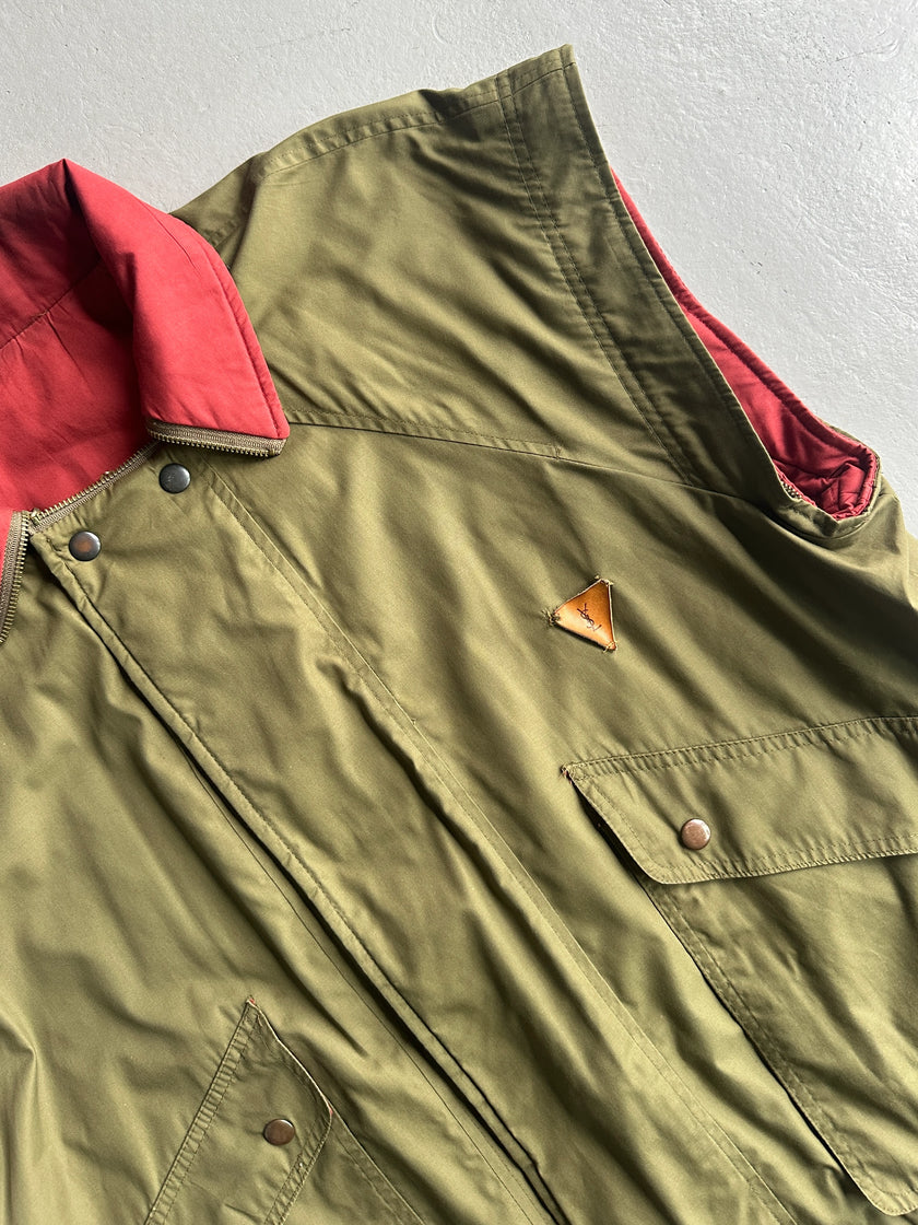 YVES SAINT LAURENT - 1980s 2 IN 1 REVERSIBLE BOMBER JACKET WITH ZIP AT COLLAR