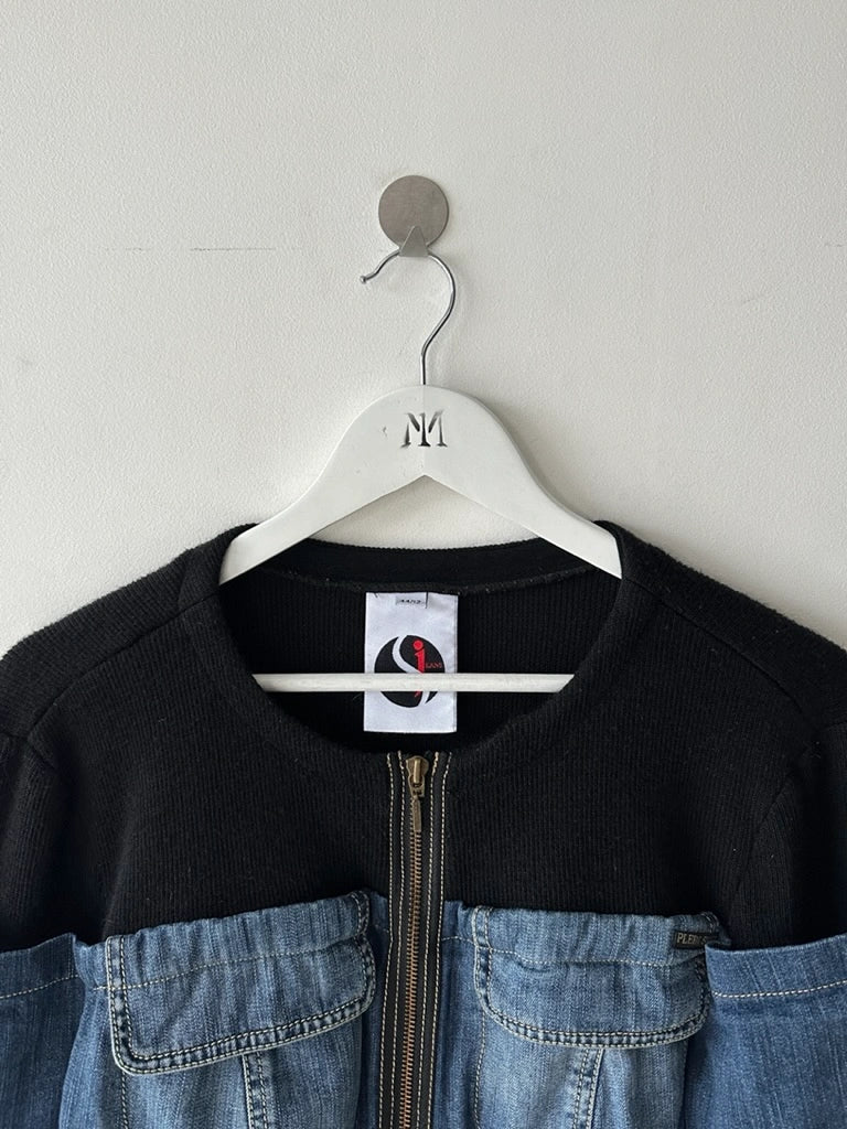 PLEIN SUD - early 2000s CROP FIT HYBRID DENIM JACKET WITH OPEN ELBOW SLITS