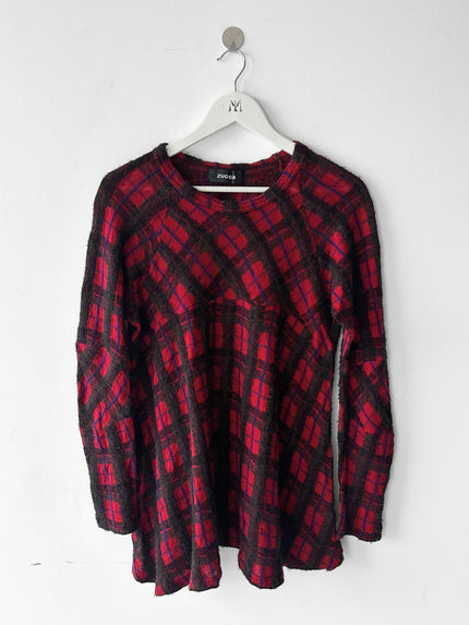 ZUCCA - early 2000s PLAID LONG SLEEVE TOP WITH FLARED HEM