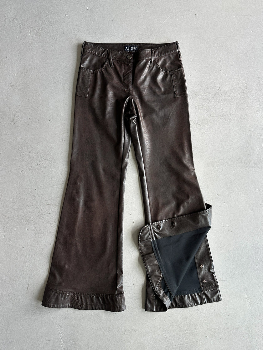 ARMANI JEANS - 2000s WIDE LEG DISTRESSED LEATHER TROUSERS