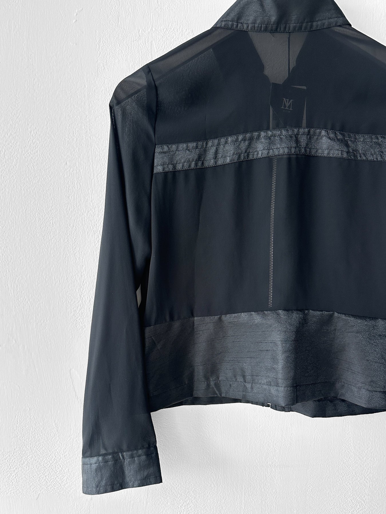 KANSAI YAMAMOTO - late 1990s CROP FIT SHEER JACKET WITH SATIN PANELING