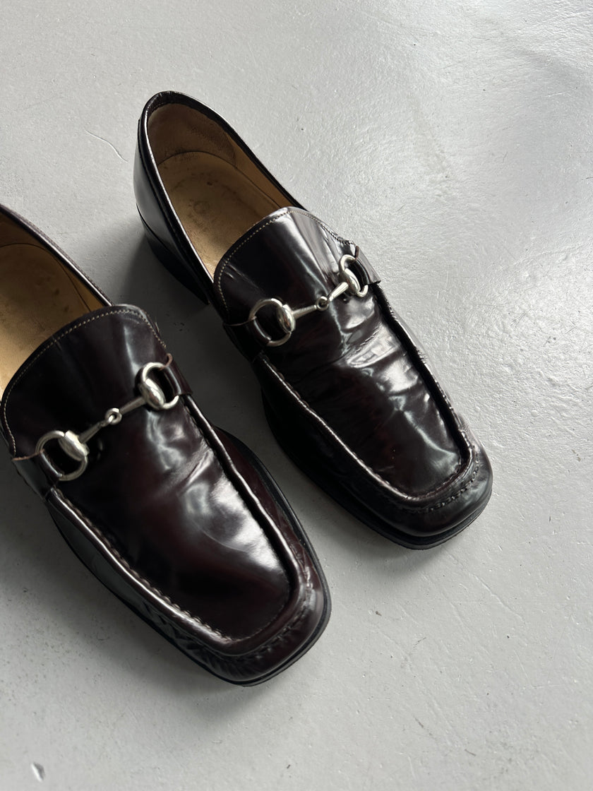 GUCCI - 1980s SQUARE TOE HORSEBIT LOAFERS