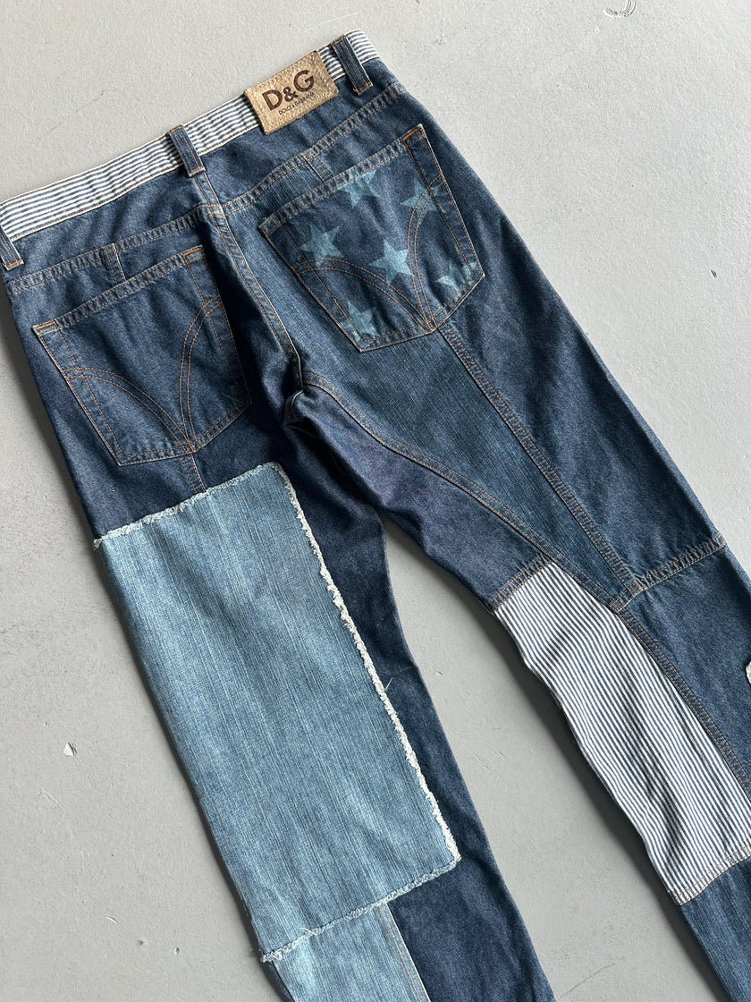 DOLCE & GABBANA - 1990s STRAIGHT FIT PATCHWORK JEANS