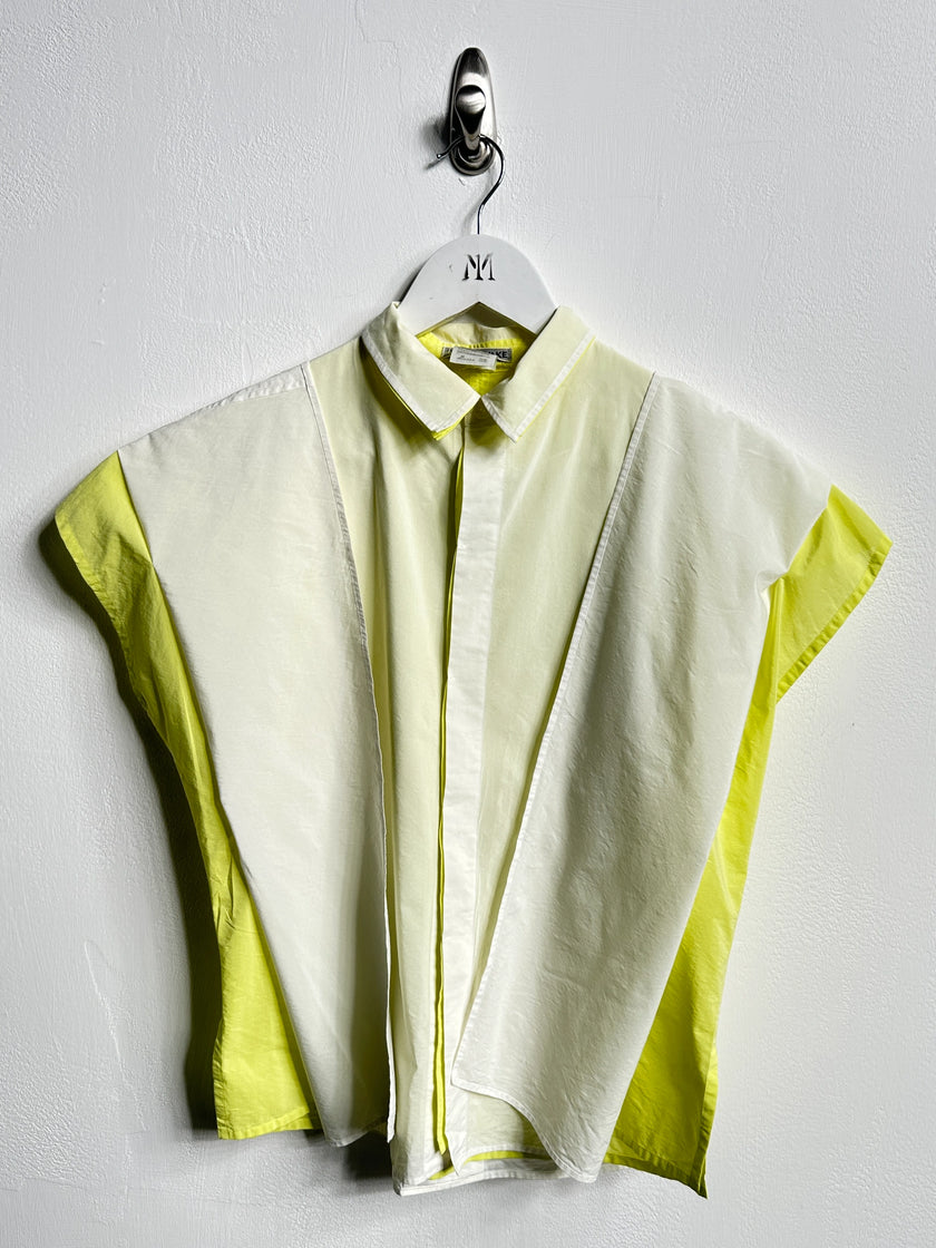 ISSEY MIYAKE - S/S 2014 LAYERED BLOUSE WITH CONTRASTING YELLOW INNERN LAYER