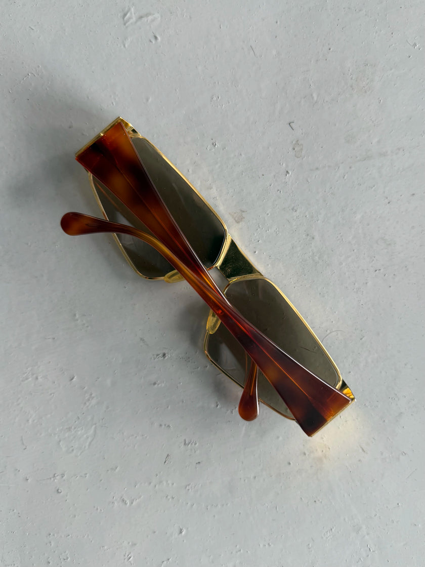 GIANFRANCO FERRÉ - 1990s GEOMETRIC SUNGLASSES WITH TORTOISESHELL ARMS