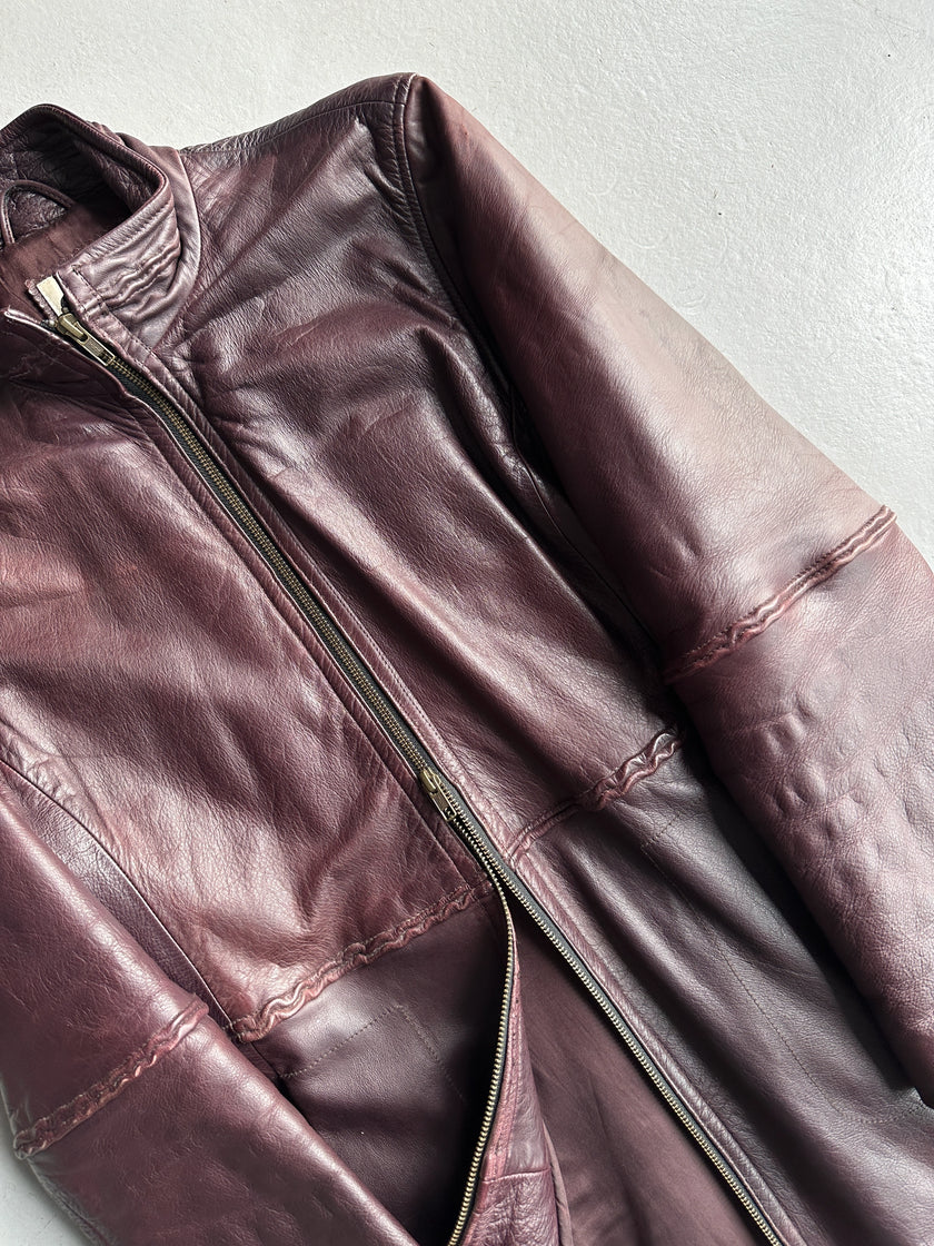 ARMANI JEANS - F/W 2000 LONG LEATHER COAT WITH PIPING DETAIL