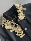 COMME DES GARÇONS - A/W 2002 WOOL JACKET WITH FLORAL ATTACHMENT AT COLLAR