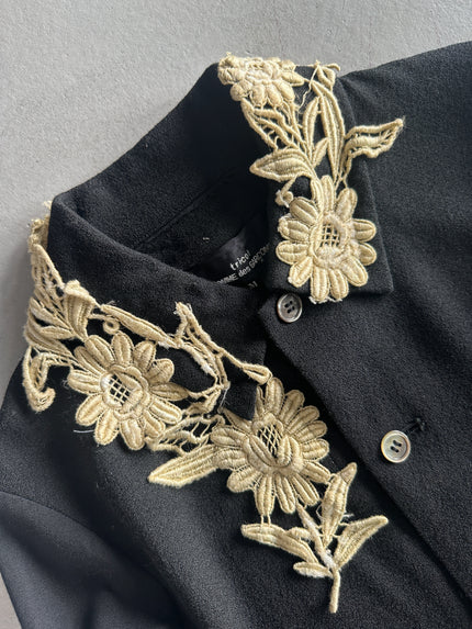 COMME DES GARÇONS - A/W 2002 WOOL JACKET WITH FLORAL ATTACHMENT AT COLLAR