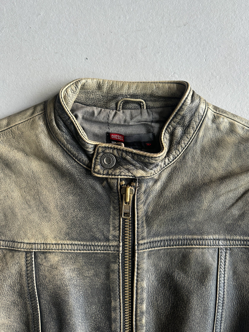 DIESEL - 2000s DISTRESSED LEATHER BIKER JACKET