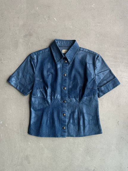 ALVIERO MARTINI - 2000s CROP FIT BUTTONED HALF SLEEVE DENIM SHIRT