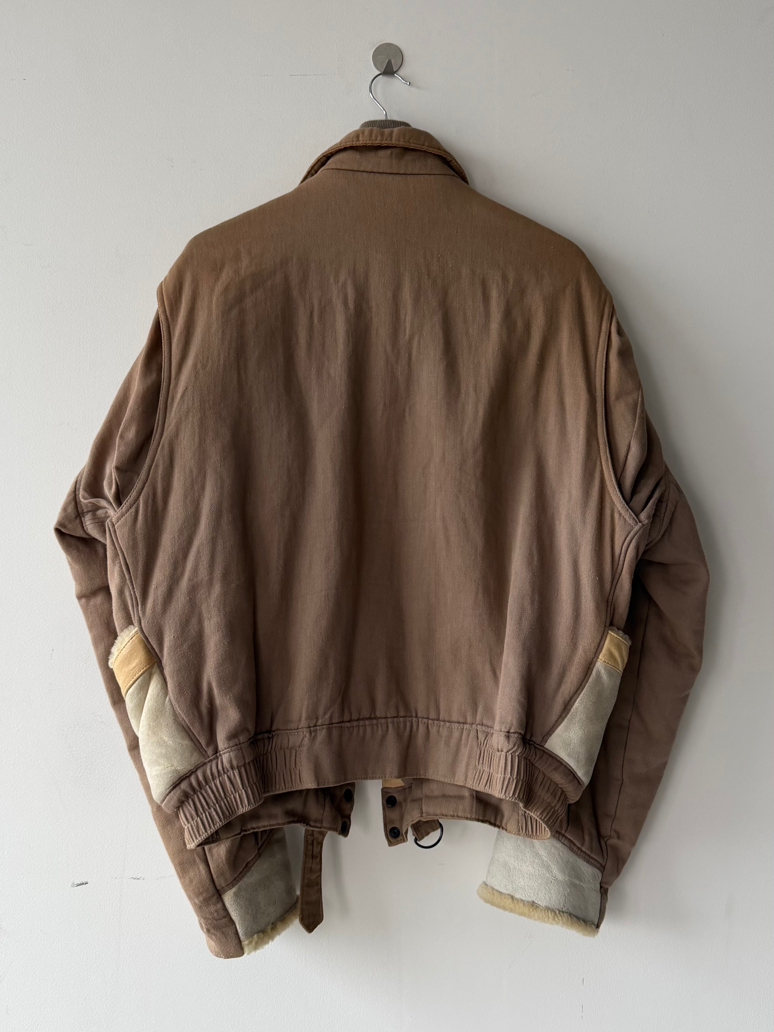 ITALIAN LABEL 1980s LAYERED JACKET WITH LEATHER FRONT AND SHEARLING POCKET AND CUFFS