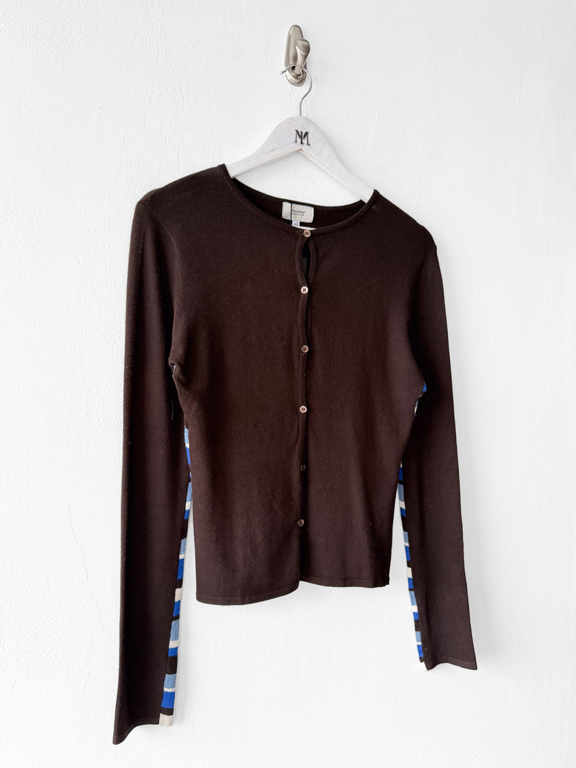 FENDI - 1990s CARDIGAN WITH CONTRASTING STRIPED DETAILS