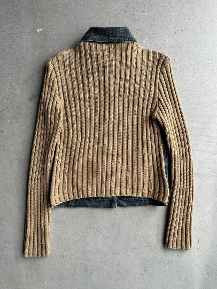 MOSCHINO - 2000s DENIM JACKET WITH KNITTED SLEEVE AND BACK