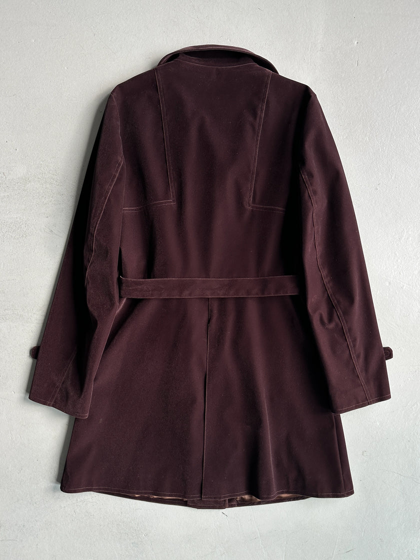 KATHARINE HAMNETT - 1990s VELVET BELTED TRENCH COAT