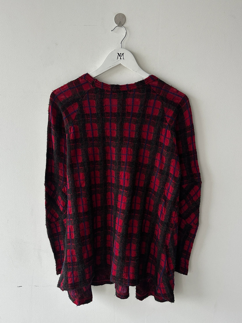 ZUCCA - early 2000s PLAID LONG SLEEVE TOP WITH FLARED HEM