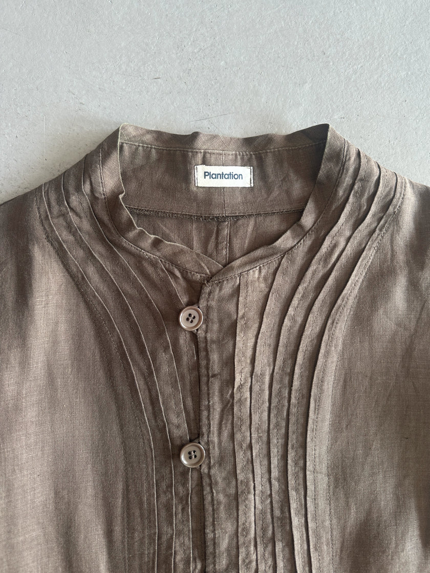 PLANTATION ISSEY MIYAKE - 1990s FLARED HEM LINEN BLOUSE