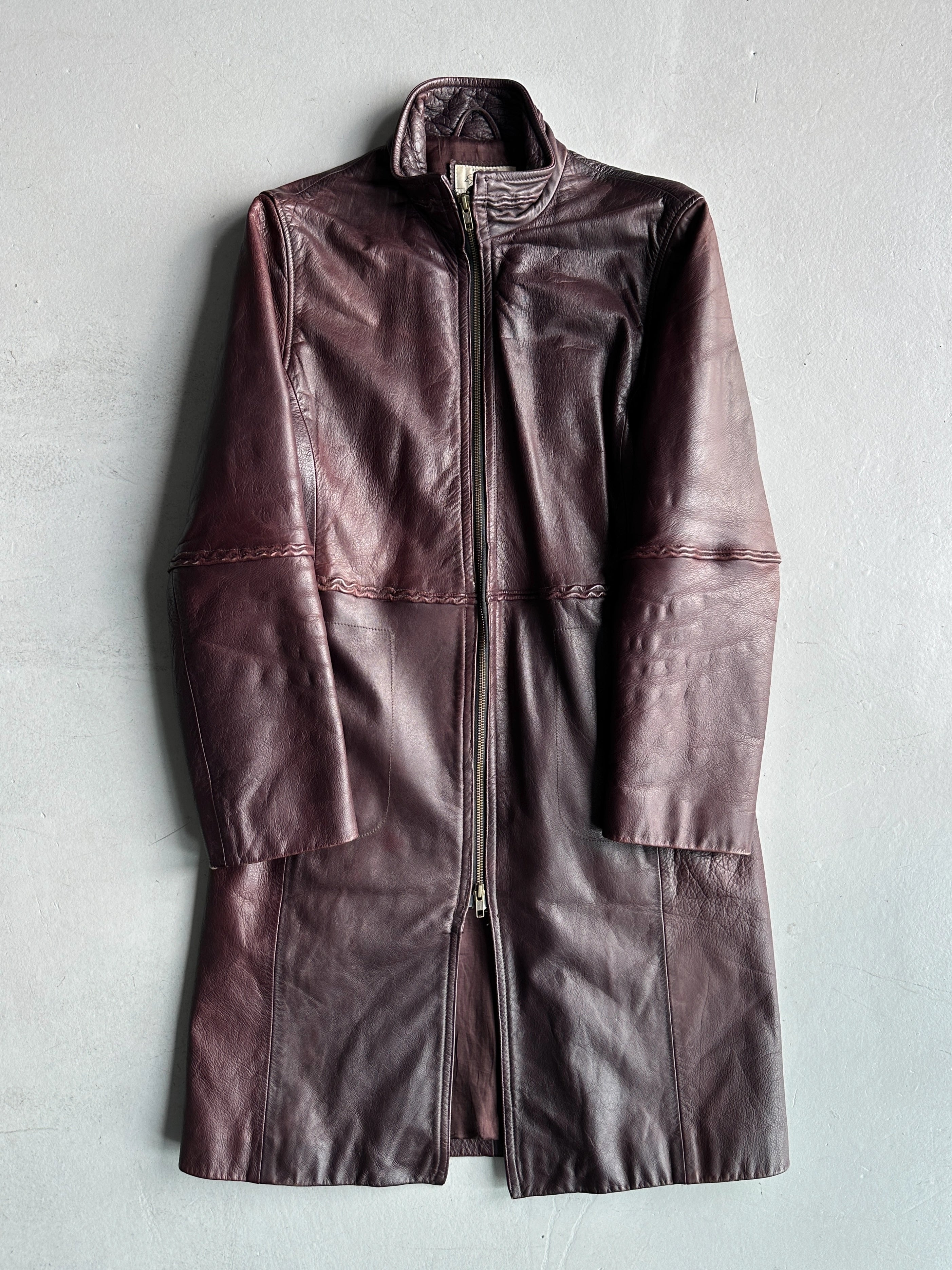 ARMANI JEANS - F/W 2000 LONG LEATHER COAT WITH PIPING DETAIL