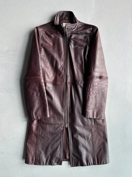 ARMANI JEANS - F/W 2000 LONG LEATHER COAT WITH PIPING DETAIL