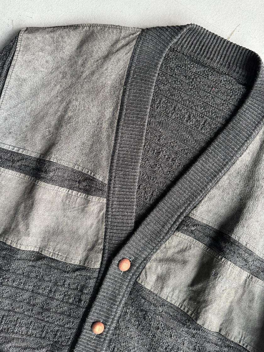 VALENTINO - 1990s PANELED WOOL CARDIGAN WITH SUEDE PATCHES