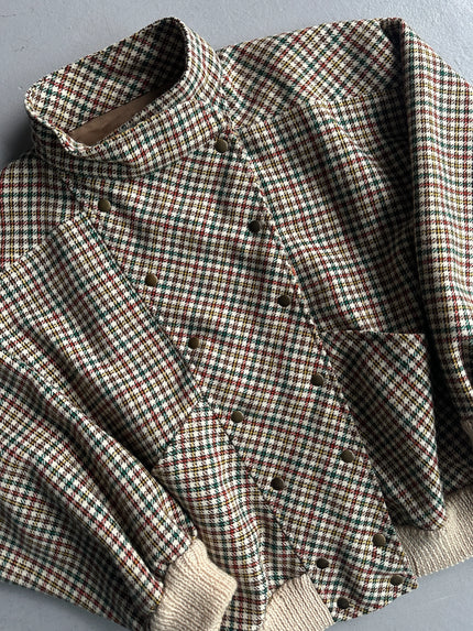 NO LABEL 1980s CROP FIT CHECK PATTERN BOMBER JACKET