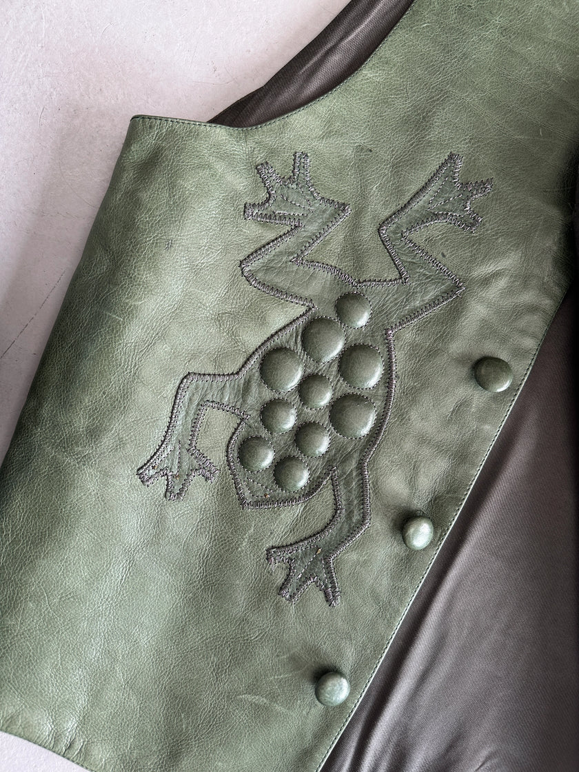 CALUGI E GIANNELLI - 1980s FROG MOTIFS LEATHER BUTTONED VEST GILET