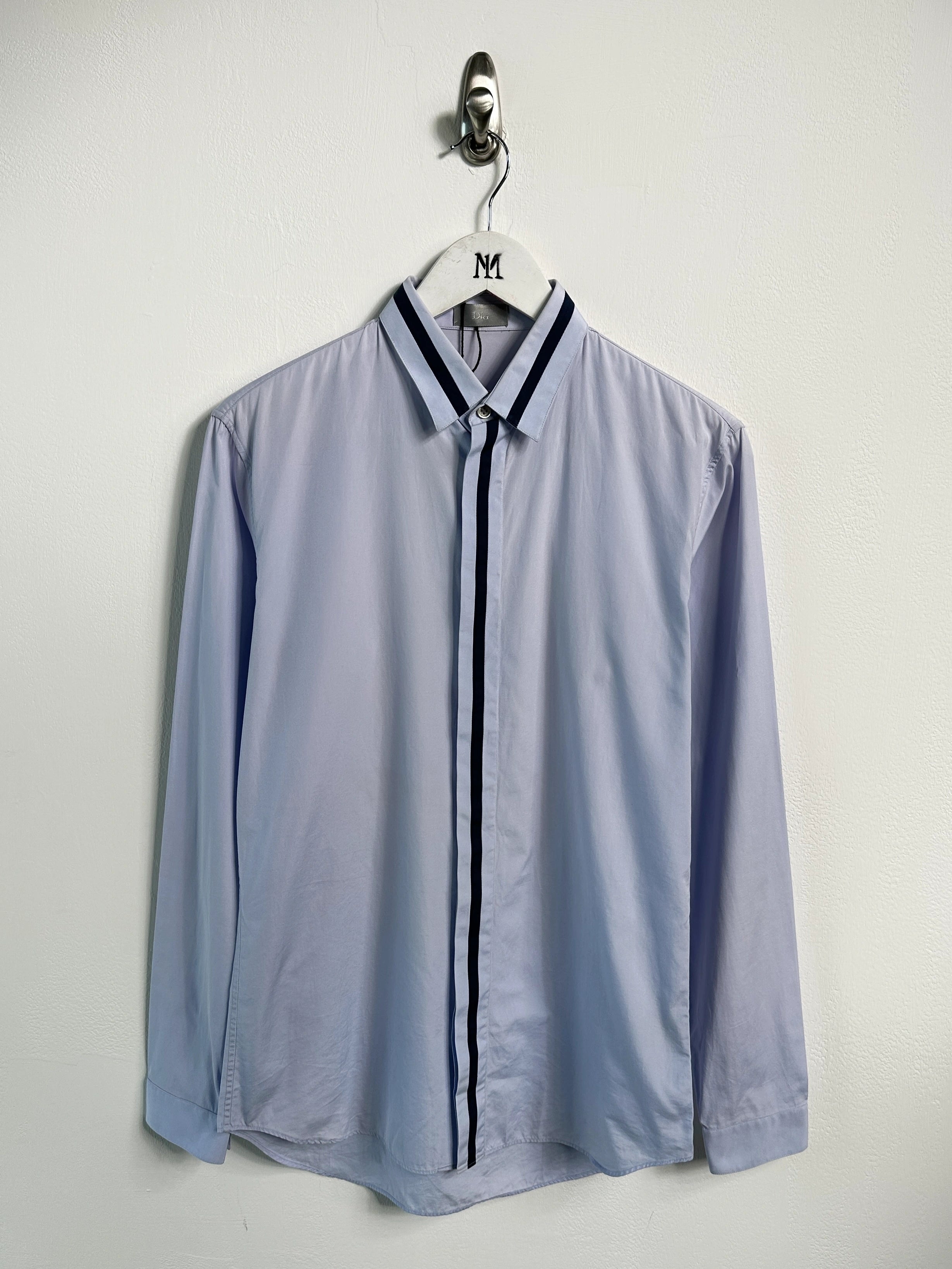 DIOR - late 2010s LONG SLEEVE SHIRT WITH CONTRAST STRIPE DETAILING AT FRONT AND COLLAR