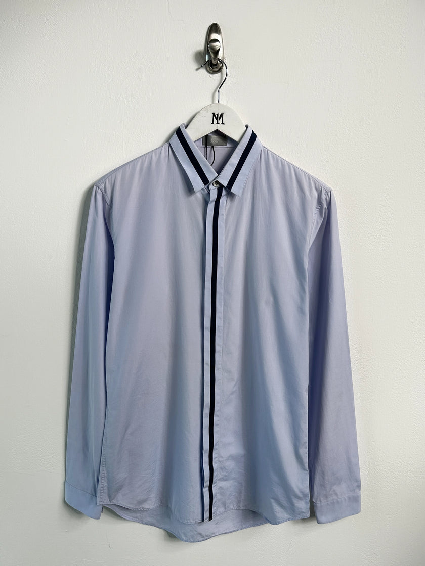 DIOR - late 2010s LONG SLEEVE SHIRT WITH CONTRAST STRIPE DETAILING AT FRONT AND COLLAR